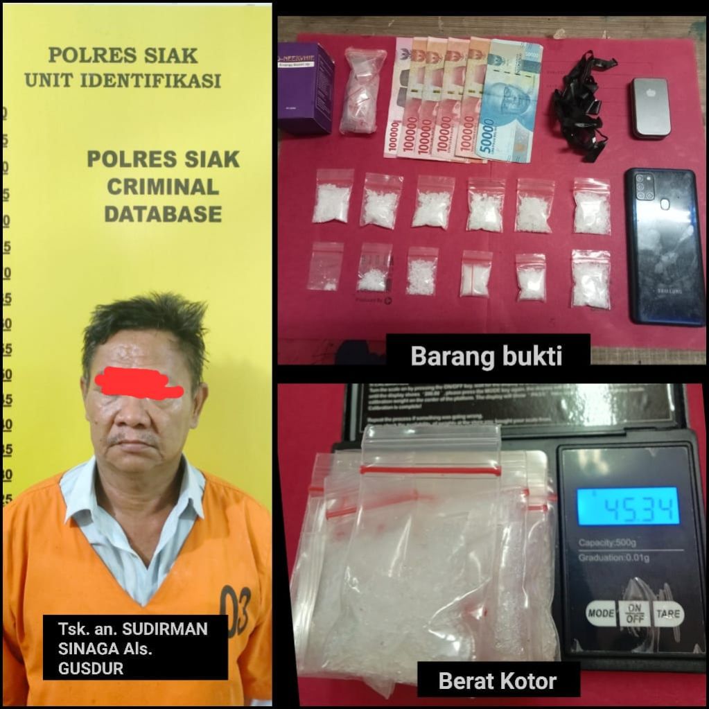 Polres Siak Bekuk Satu Orang Pria, Amankan 45,34 Gram Sabu